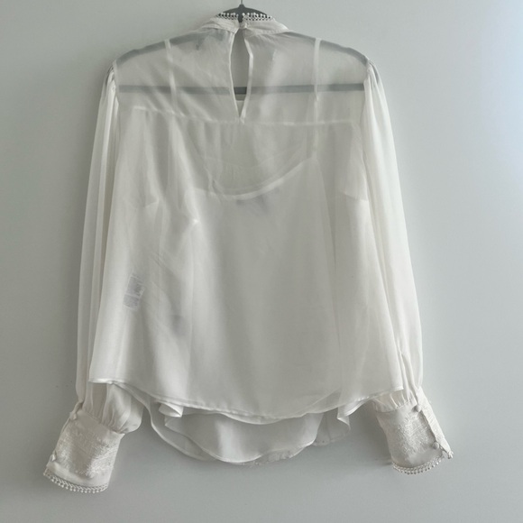 White House Black Market Mock Neck Lace Trim Sheer Blouse Size M - Picture 9 of 14